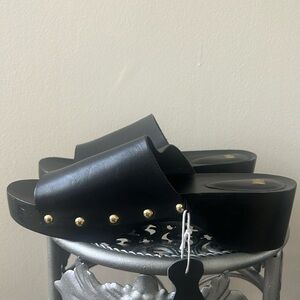 H&M Black slide on sandals with gold metal studs, brand new, size 8